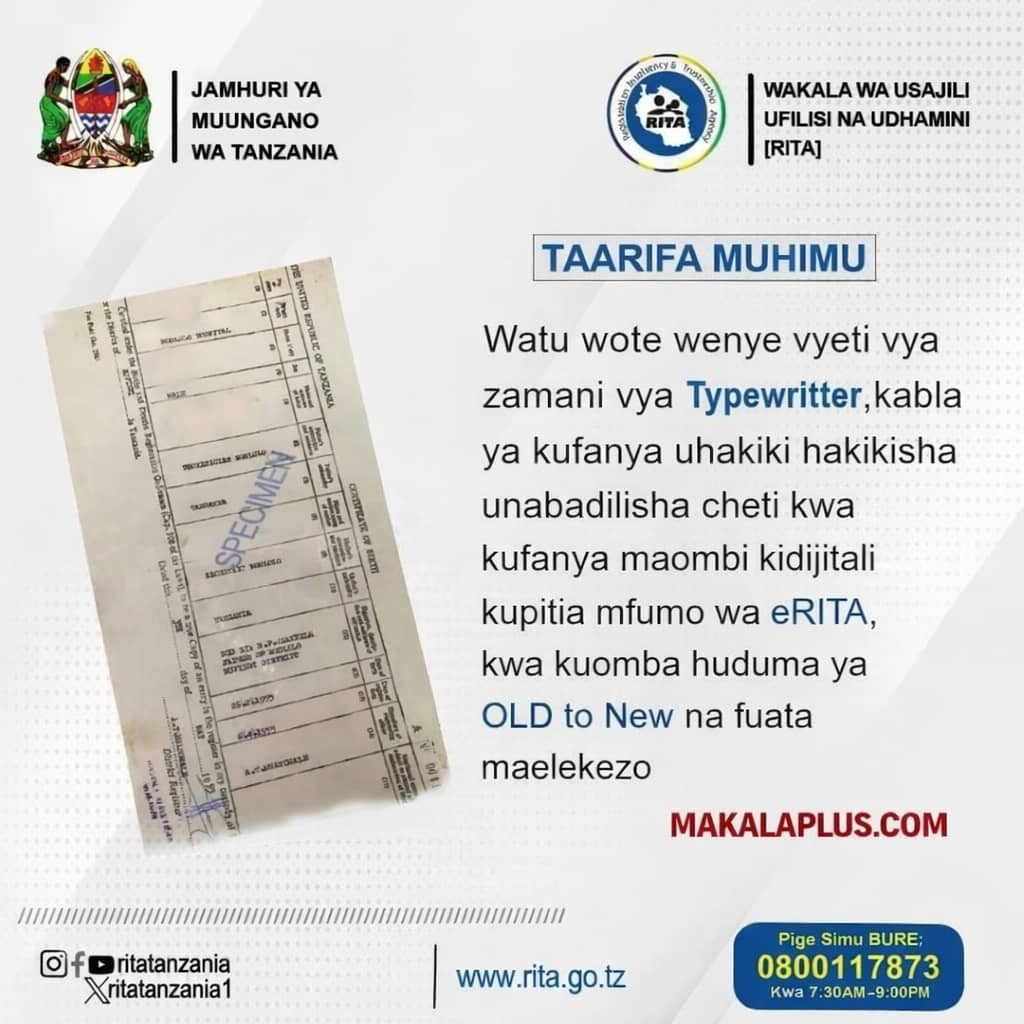 Jinsi ya kubadili cheti cha Kuzaliwa cha zamani RITA Mfumo wa eRITA